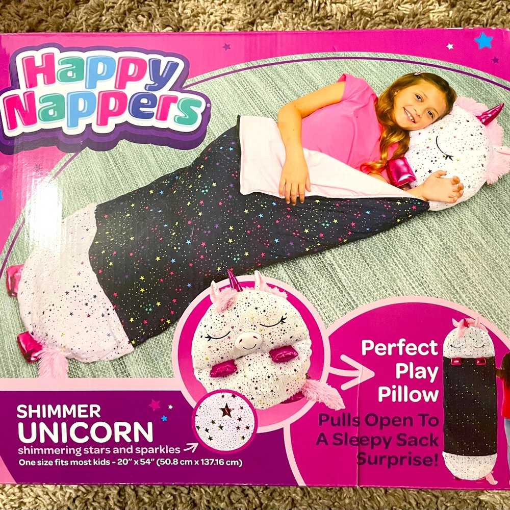 NIB!! Hard to find!! Happy Nappers: Pillow & Sleepy Sack: Medium Shimmer Unicorn